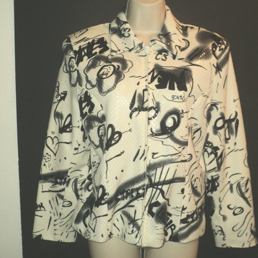 Mesmerize Blazer Size M White Black Sequins Zipped